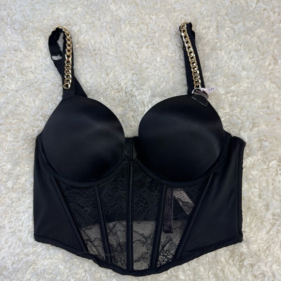 Victoria's Secret Bombshell Add-2-Cups Chain Strap Corset Top Black 34B NEW - Picture 4 of 10
